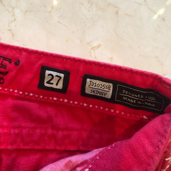 Miss Me Red and White Stitched Denim Skinny Sz 27 - Picture 3 of 5